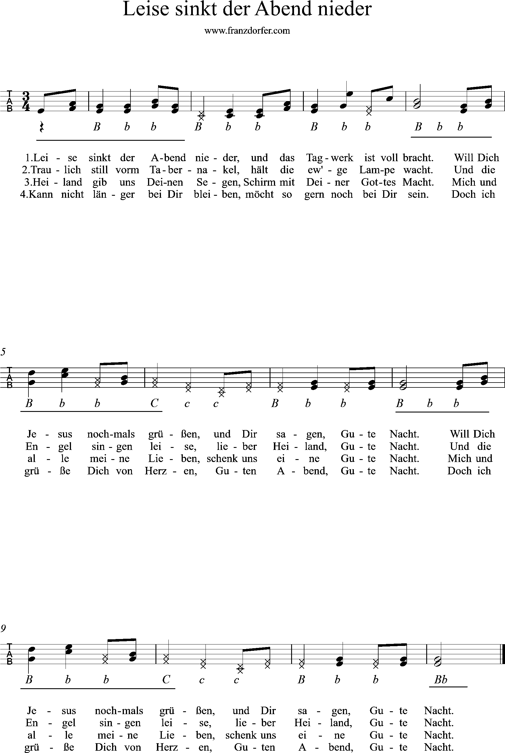 Griffschrift - Leise sinkt der Abend nieder Steirische Harmonika - Leise sinkt der Abend nieder